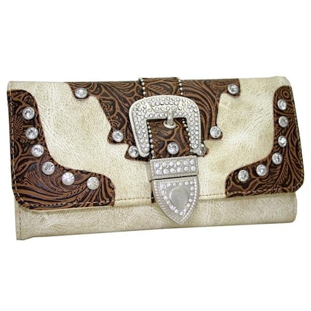 Ritz Ritz WB146-BG Western Rhinestone Bling Belt Buckle Trifold Wallet - Beige WB146-BG